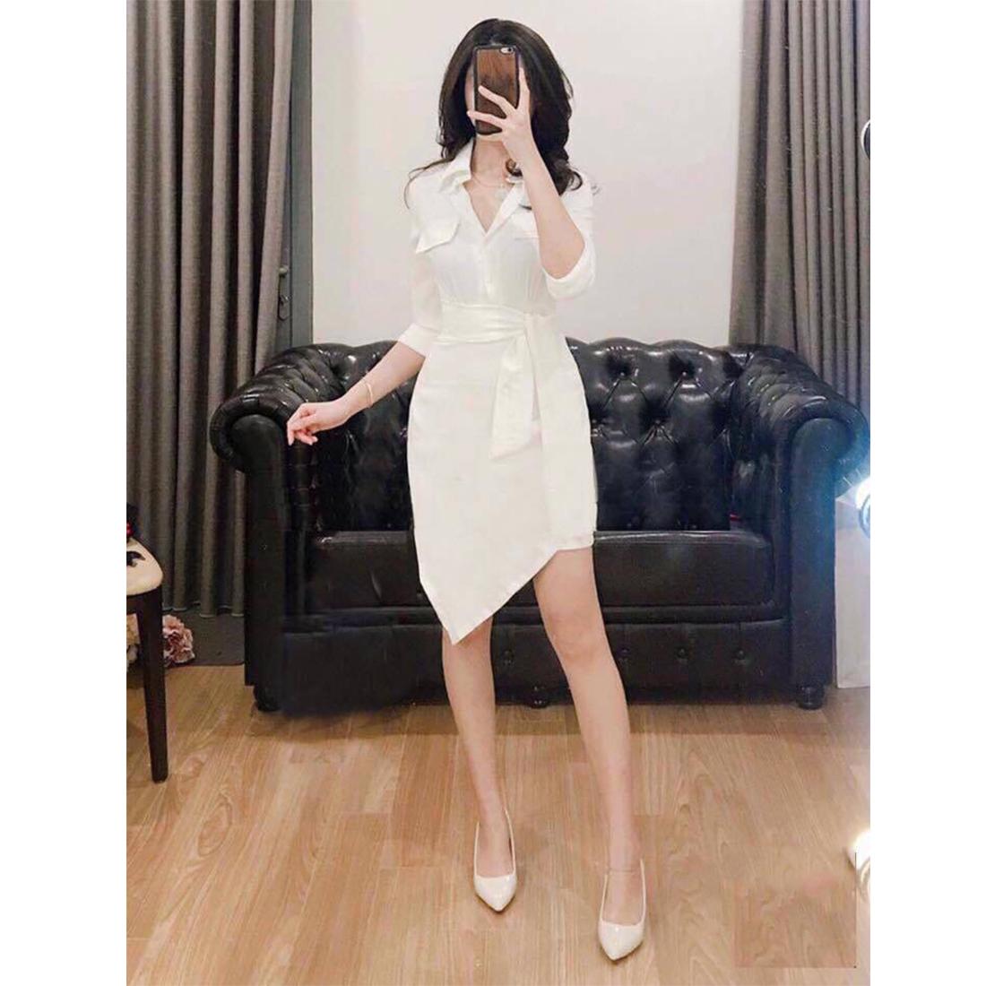[HCM]Đầm Sơ Mi Ôm Body Buộc Nơ Eo Voan Lụa Cao Cấp Thời Trang Young Lady