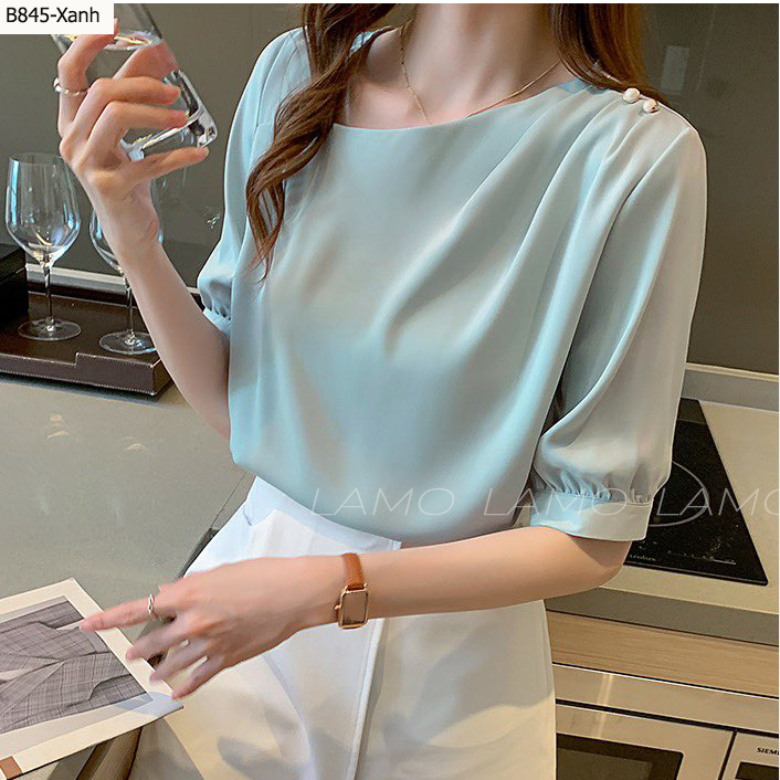 ÁO SƠ MI KIỂU NỮ LỤA VAI ĐÍNH NÚT SANG TRỌNG - B845