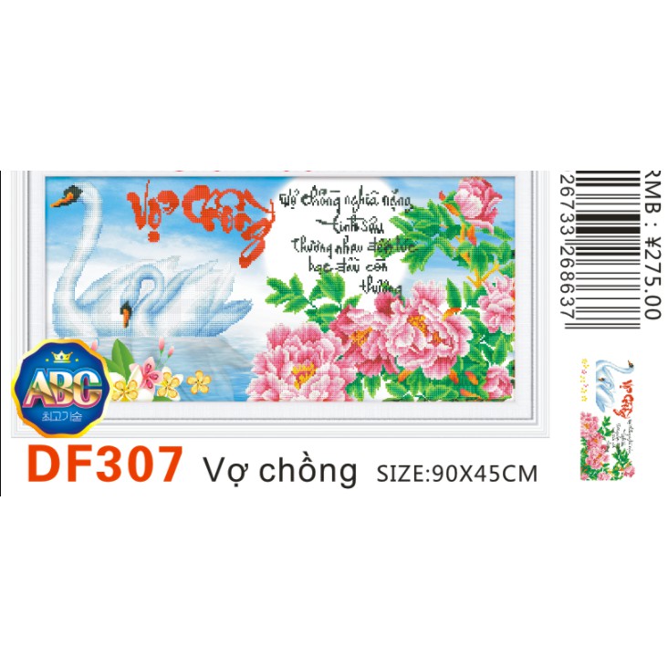 [ Siêu rẻ ] Tranh đính đá thư pháp Vợ chồng kích thước 90*45cm