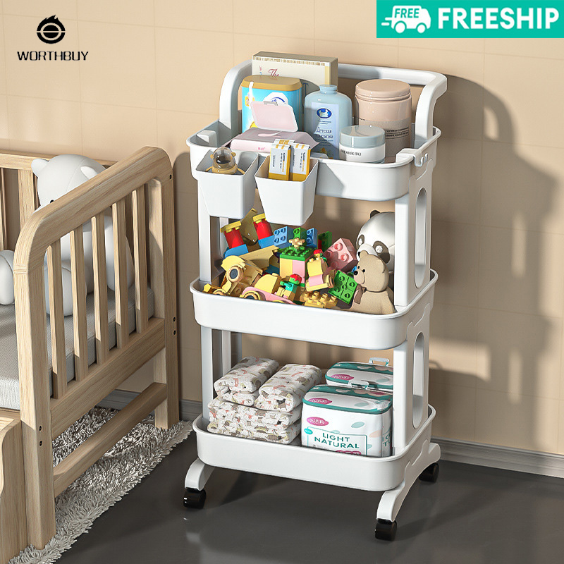 Trolley rotating storage rack Kitchen bathroom Mobile snack bathroom Multi-storey bedroom Bedside storage rack