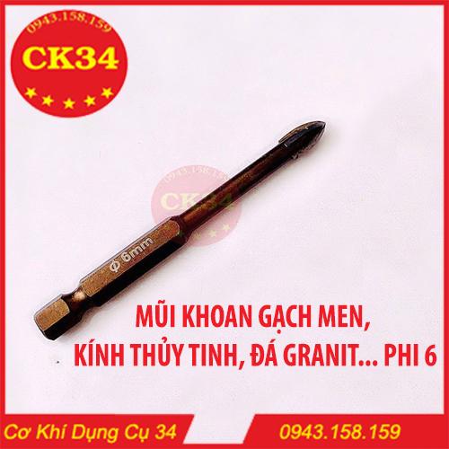 Mũi Khoan Gạch Men Mũi khoan gạch đa hoa phi 6 đen thẳng