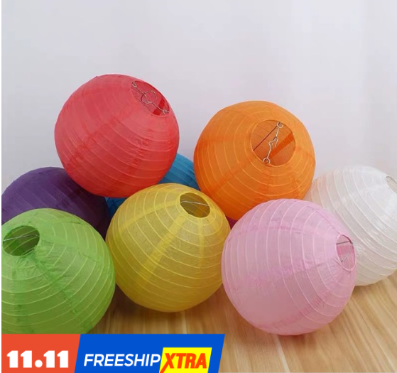 Đèn lồng vải lụa tròn 25cm - nhiều màu trang trí lễ hội