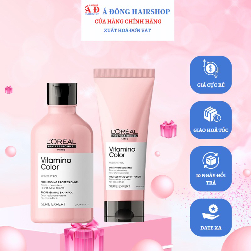 Bộ dầu gội xả chăm sóc tóc nhuộm Loreal Vitamino color 300ml + 200ml