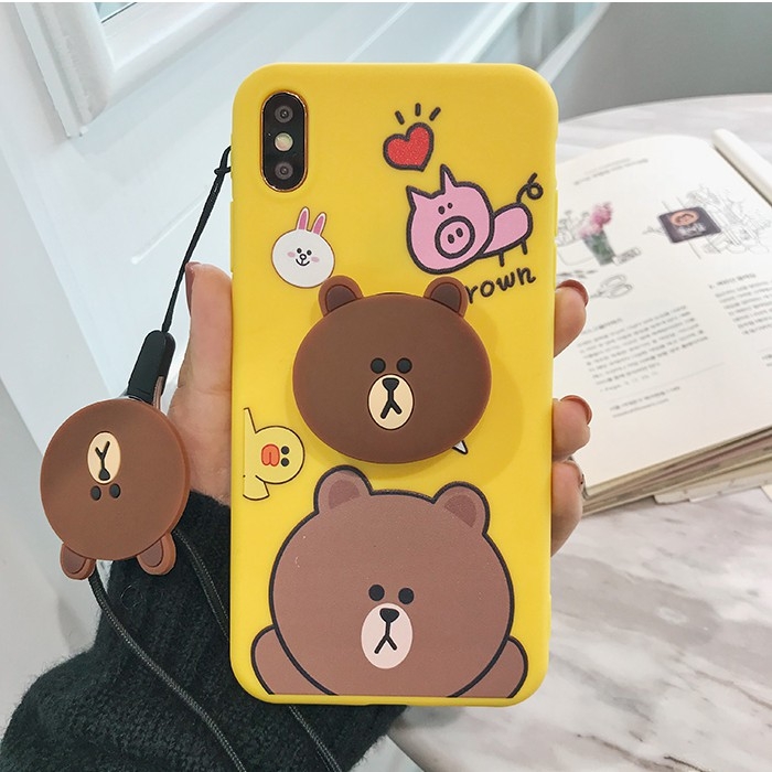 Ốp lưng dành cho Iphone silicon Gấu Browny Thỏ Cony  12 Mini,12,12 Pro,12 Pro Max,11,11 pro,11 pro max,5,5s,6,6s,6 plus,6s plus,7,8,7plus,8 plus,X,XS,XR,XS Max tặng dây đeo và giá đỡ-I01