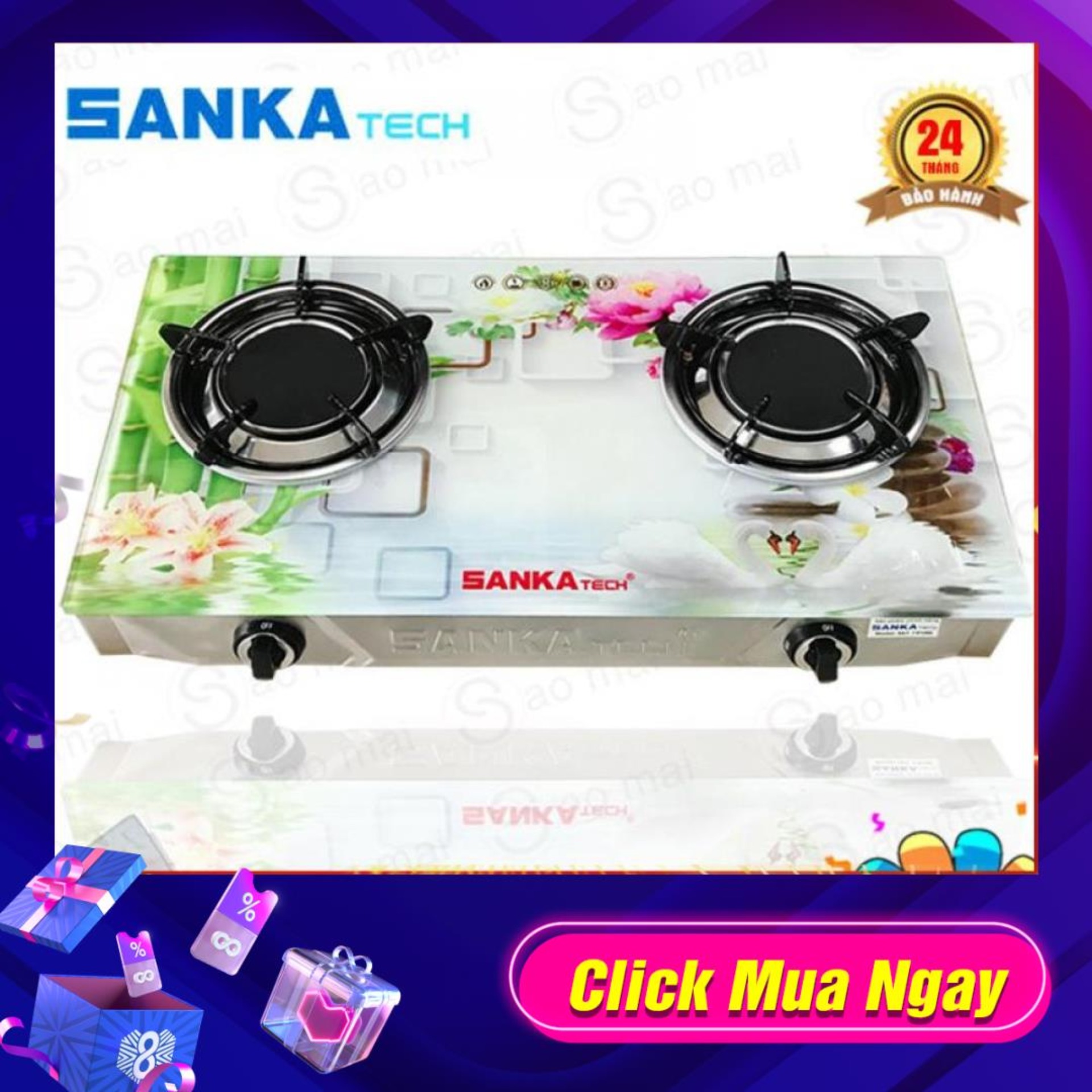 Bếp Ga Hồng Ngoại Tiết Kiệm Gas SANKAtech SKT-725BG Hoa...