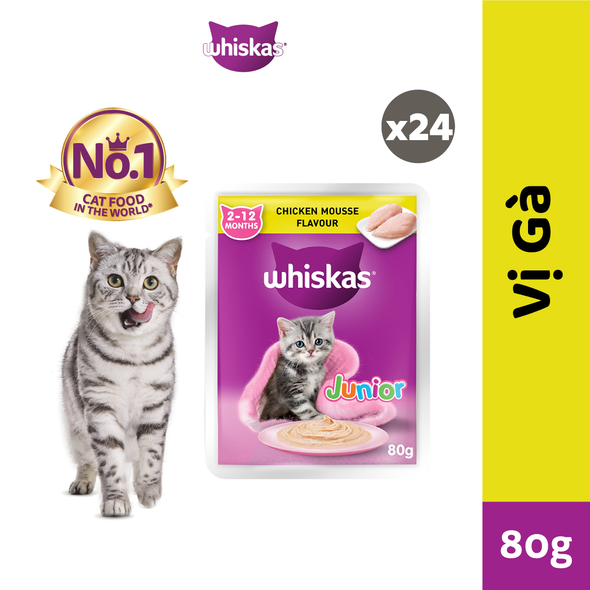 Pate Cho Mèo Con WHISKAS Junior 80g, 24 gói
