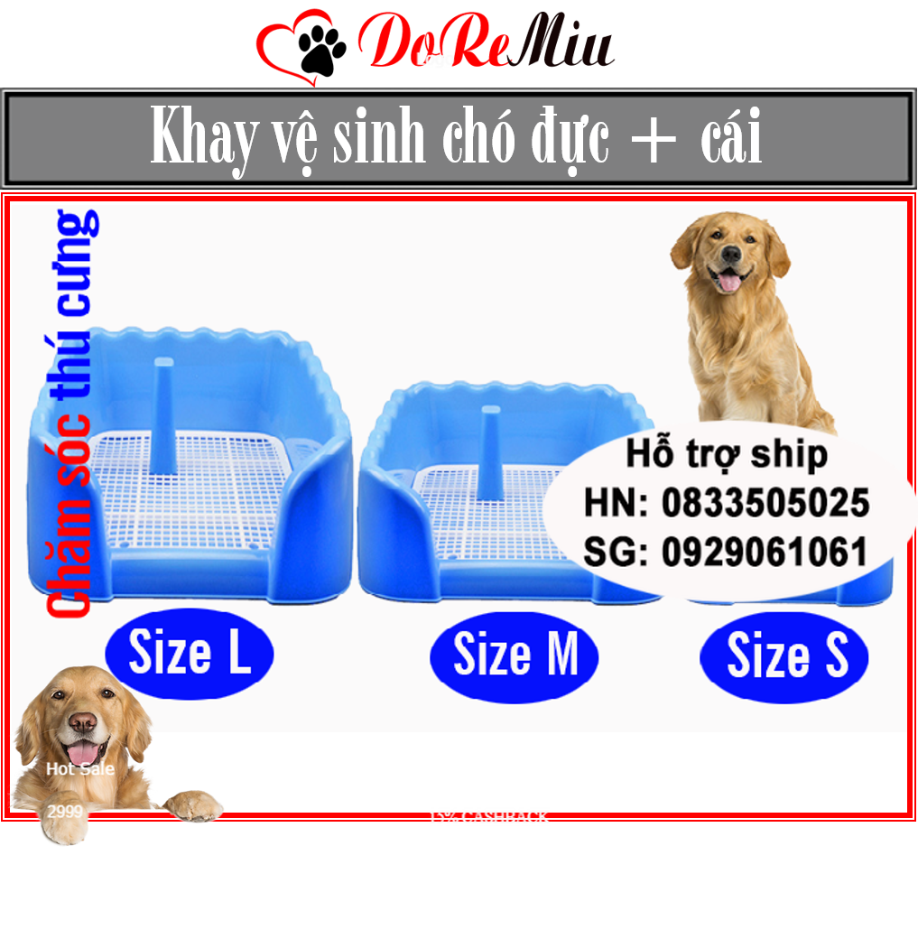 Doremiu- Khay vệ sinh cho chó size M-Trung (loại có 3 tường chắn) chống văng bẩn chất thải ra nền nhà