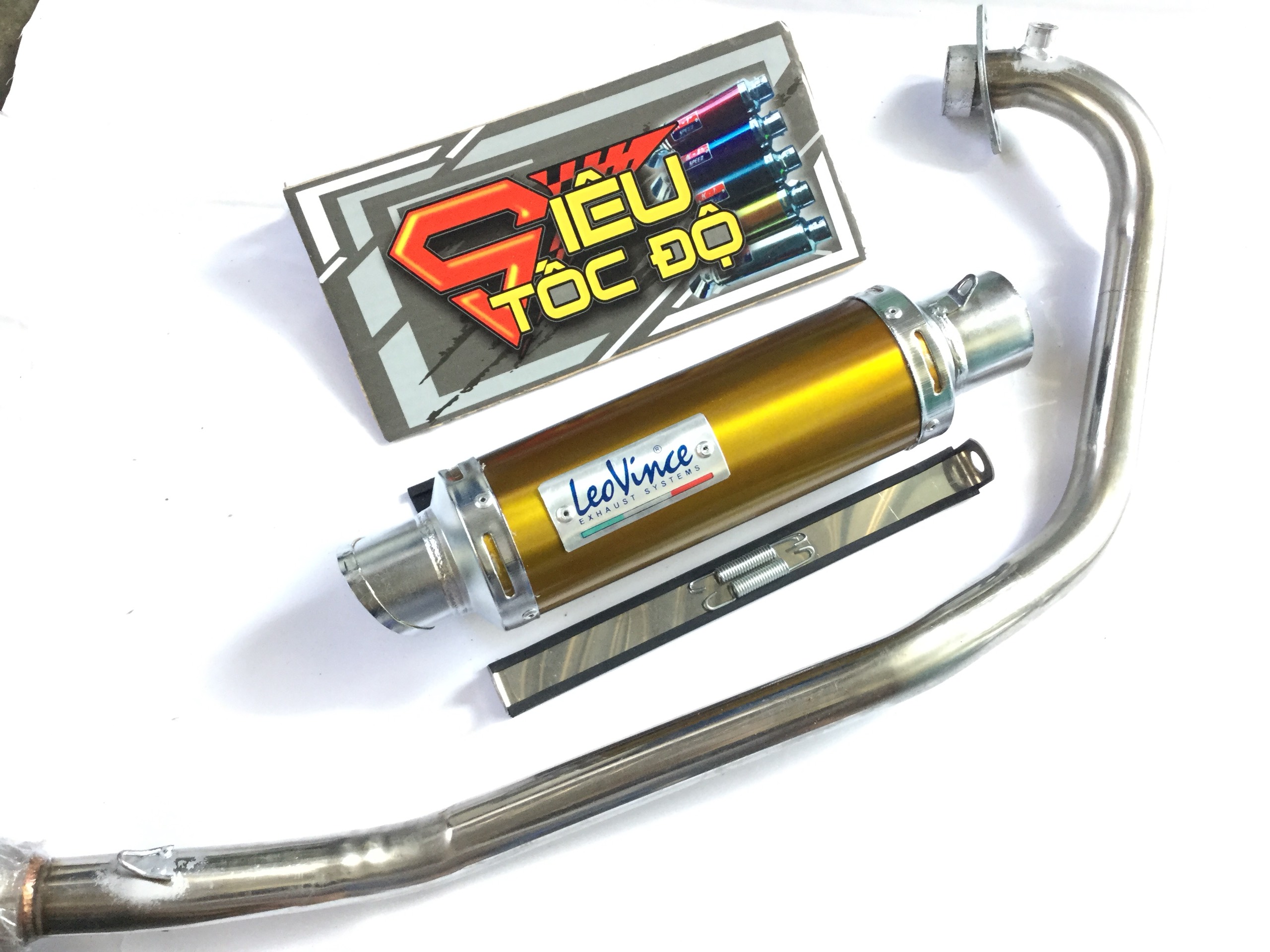 Pô leovince vàng full pass treo lò xo bao gồm cả cổ pô độ cho xe raider xăng cơ..............