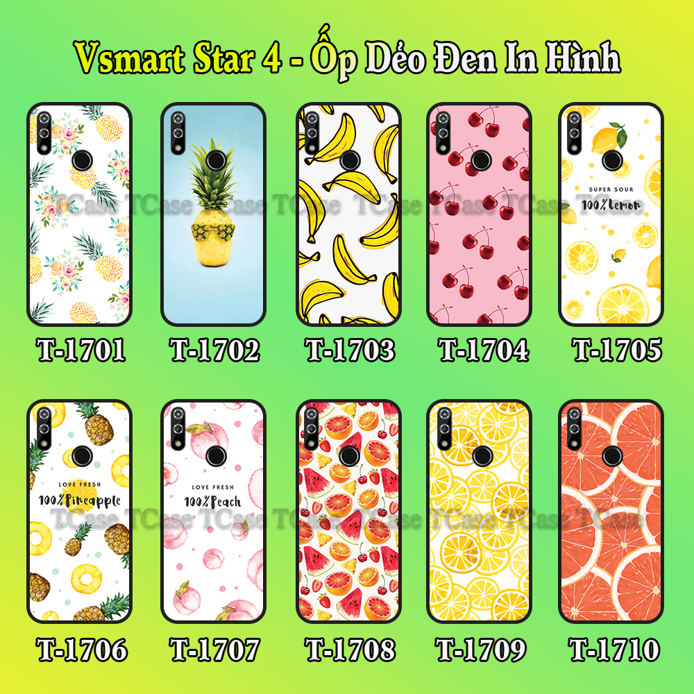 [HCM]Ốp lưng Vsmart Star 4 dẻo đen in hình Trái cây