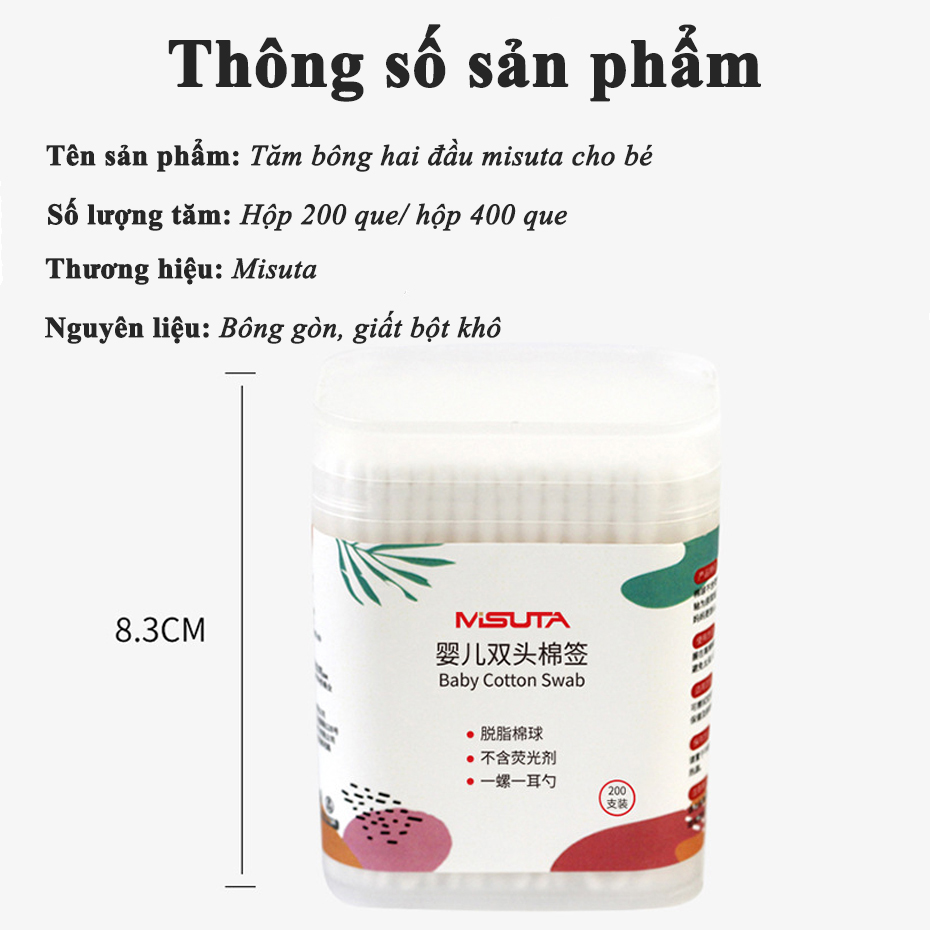 Tăm bông cho bé sơ sinh - Kháng khuẩn - chính hãng Misuta