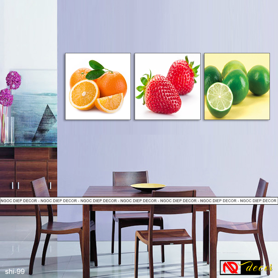 Khung tranh dán tường Phòng Ăn HOA QUẢ 3D - Tranh décor phòng ăn phong cách hiện đại