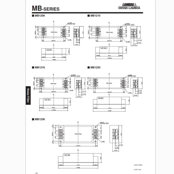 Lọc nguồn noise filter DENSEI LAMBDA model MB-1216, 250V/16A.
