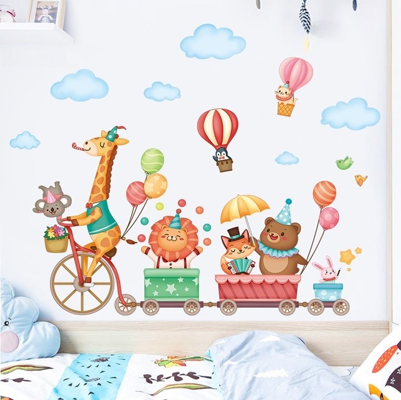 Decal dán tường Thú đi xe đạp