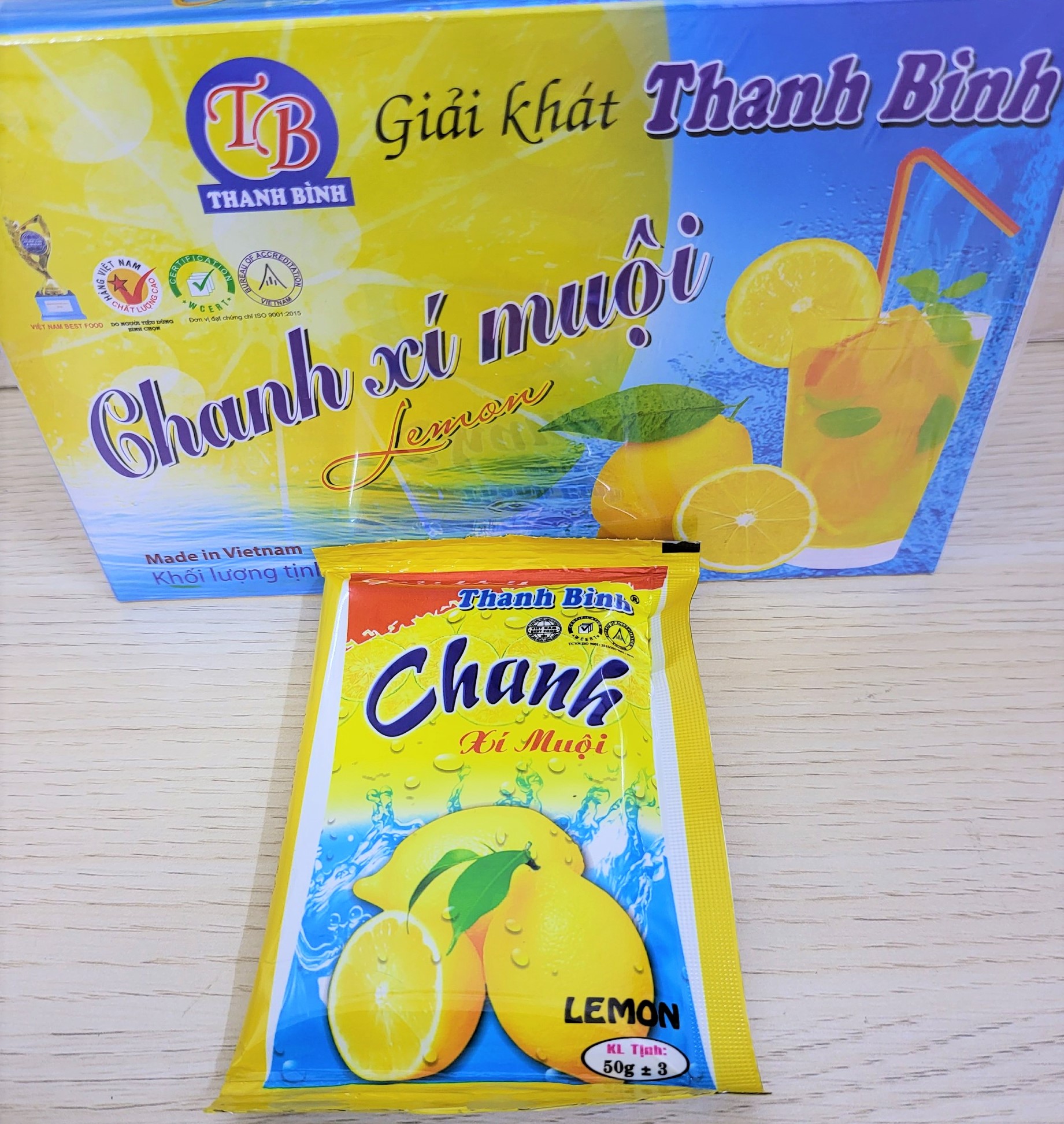 (Hộp giấy 900g [18 gói x 50g]) CHANH XÍ MUỘI (thức uống giải khát) THANH BÌNH Apricot Lemon