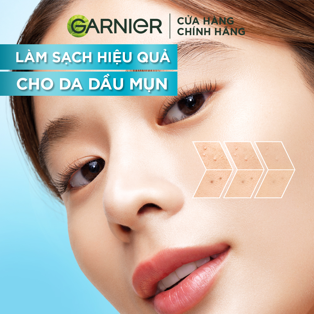 Sữa rửa mặt dạng gel sạch thoáng dịu nhẹ Garnier 2% [BHA, Vitamin C] cho da dầu mụn 120ml