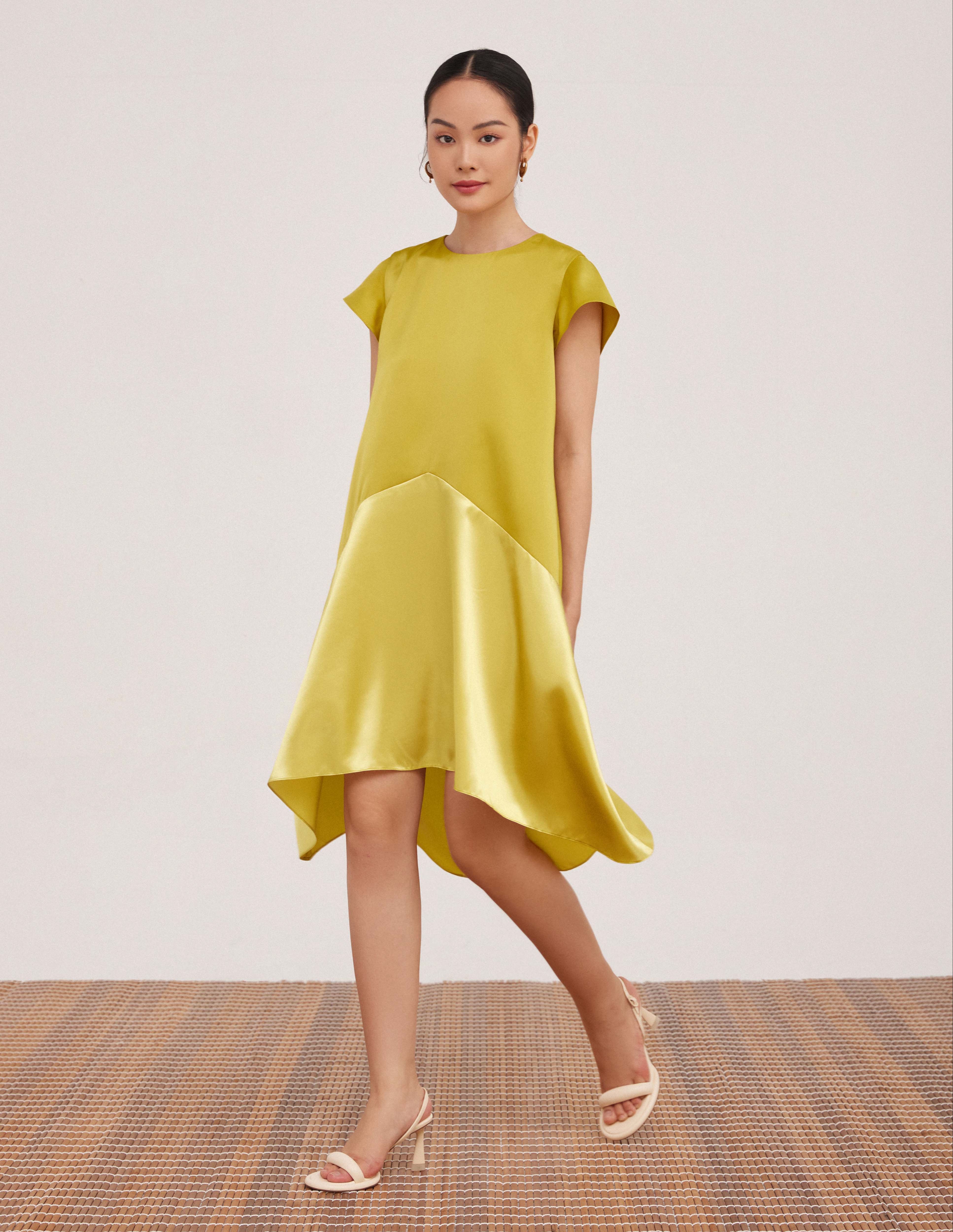 Đầm lụa phối màu Twins dress