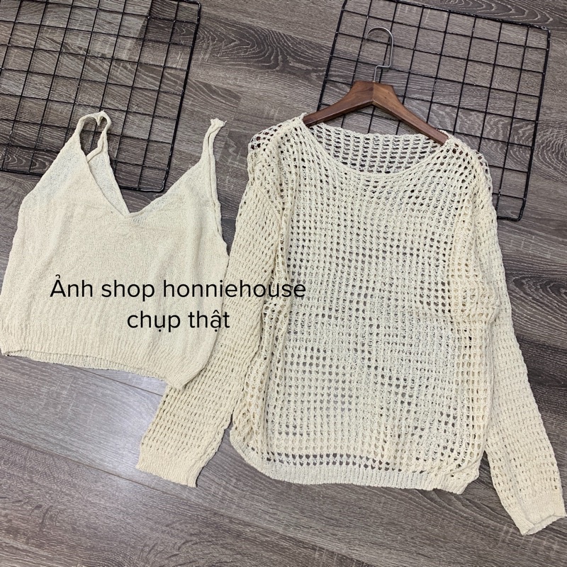 💥Set Áo Len Lưới Kèm Áo 2 Dây Tim Quảng Châu