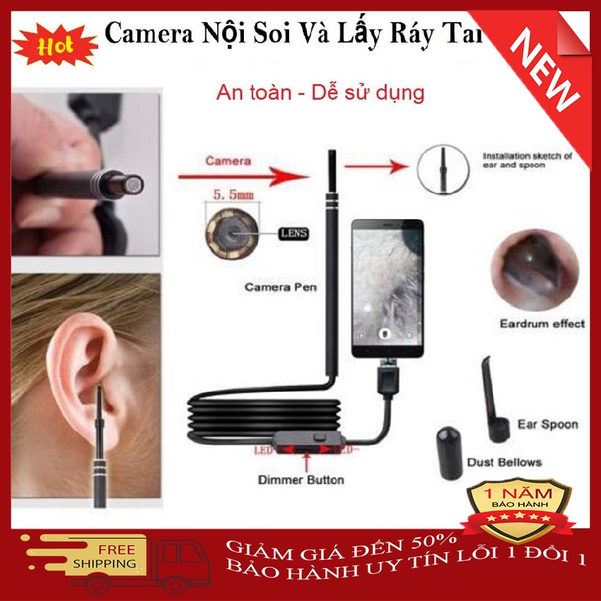 Camera nội soi CÓ ĐÈN lấy ráy tai cho Bé tặng kèm đầu lấy ráy tai camera nội soi tai mũi họng chuyên nghiệp