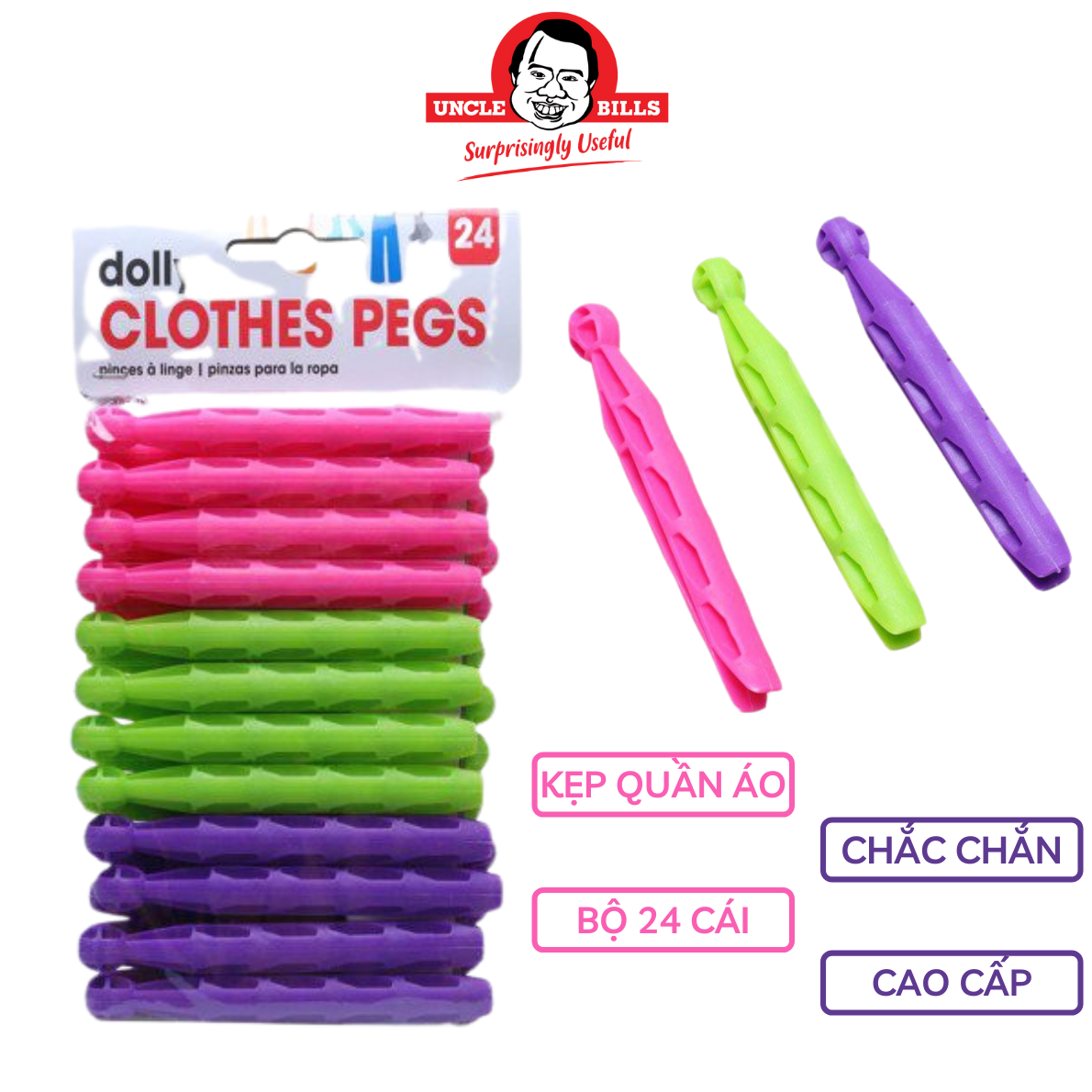 Kẹp quần áo nhựa đầu tròn màu sắc 24 cái UBL BL0676