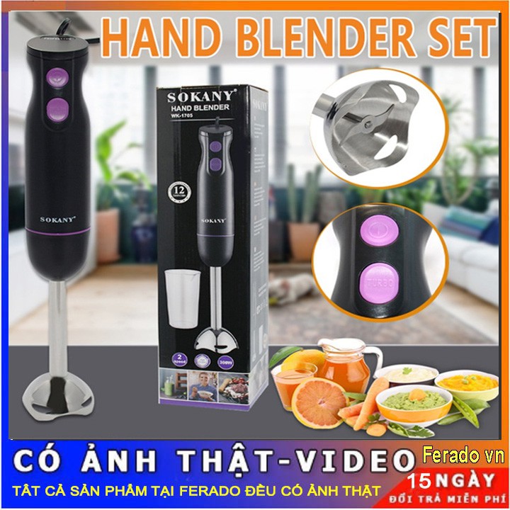 Máy Xay Sinh Tố Cầm Tay SOKANY WK-1705 - Màu Đen, 300W, 2 Tốc Độ
