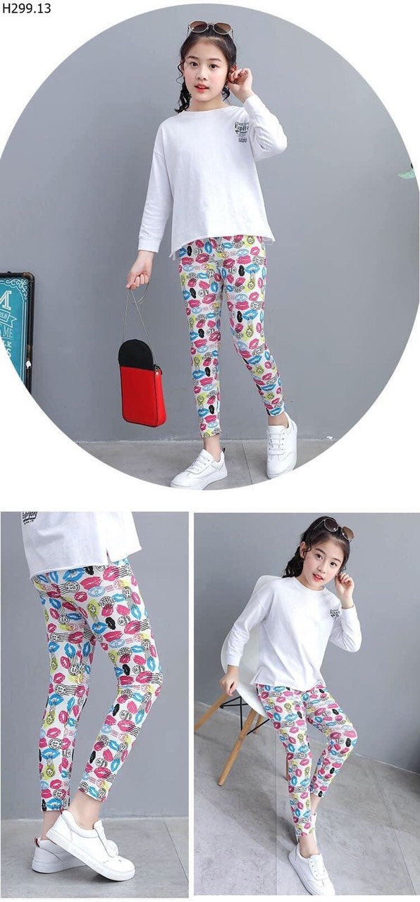 [HCM]Quần Legging Thun Hoa Văn Bé Gái Size 12-33kg