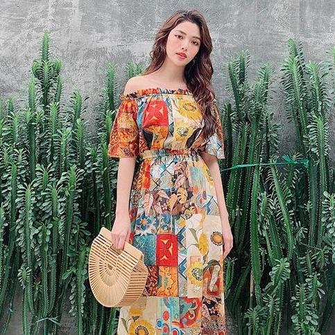 Đâm Maxi Thổ Cẩm Trễ Vai Bohemian