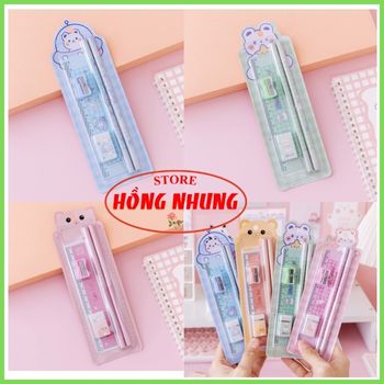 [ Sale Lớn] Bộ Combo Học Tập Xinh Xắn ( 2 Bút Chì, 1 Cục Gôm, 1 Thước, 1 Đồ Chuốt)