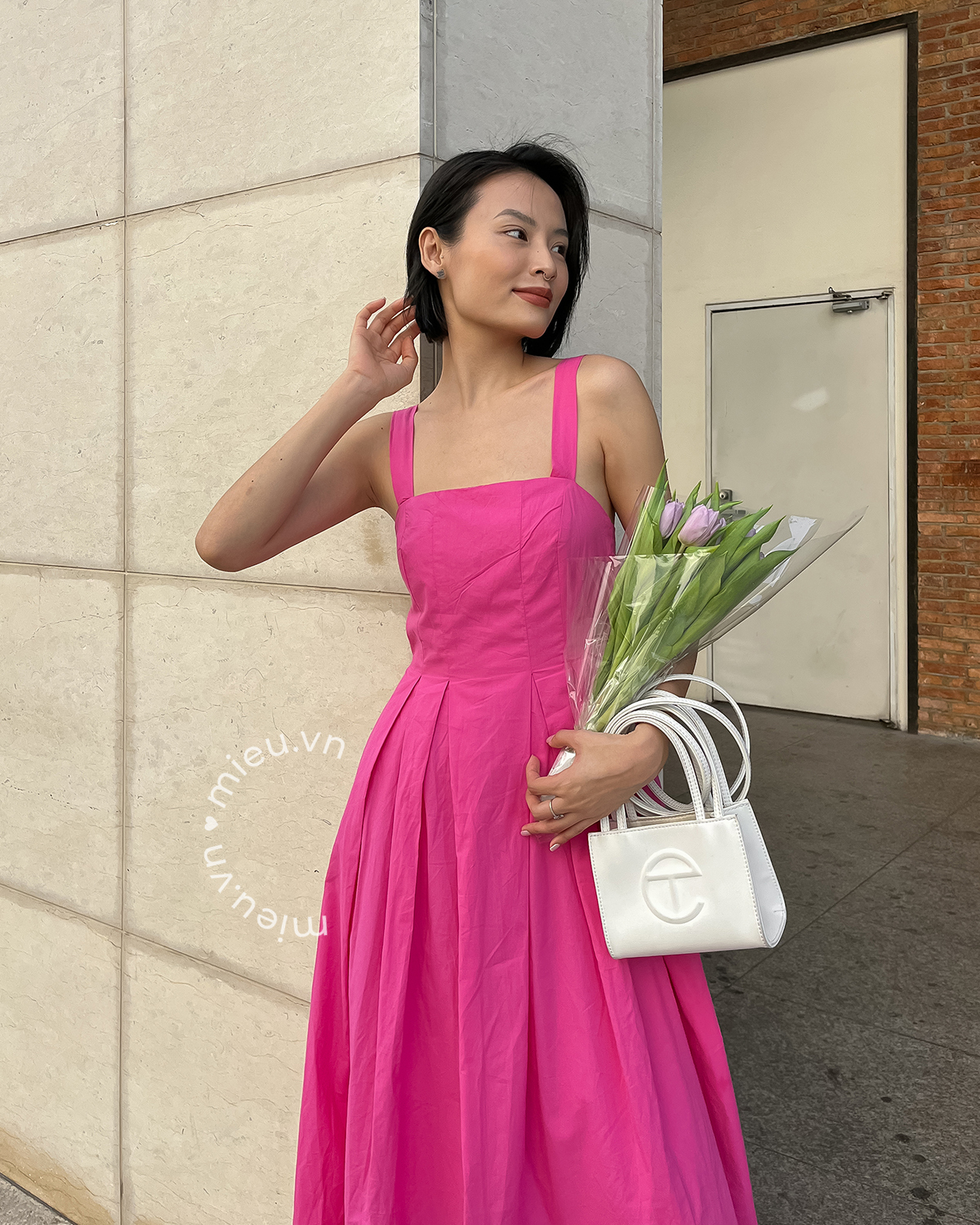 Đầm nữ 2 dây xếp ly eo bản lớn MIEU - KJ02