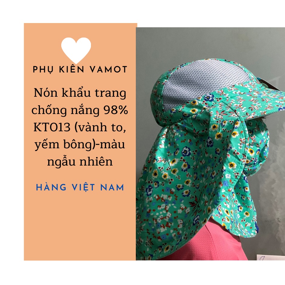 Nón khẩu trang chống nắng 98% KT013 (vành to, yếm bông)