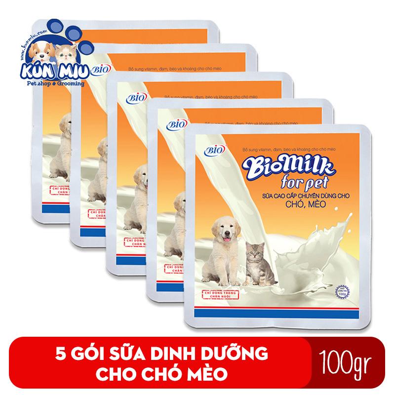 Combo 5 gói Sữa bột cho chó mèo Bio Milk 100gr cung cấp dinh dưỡng