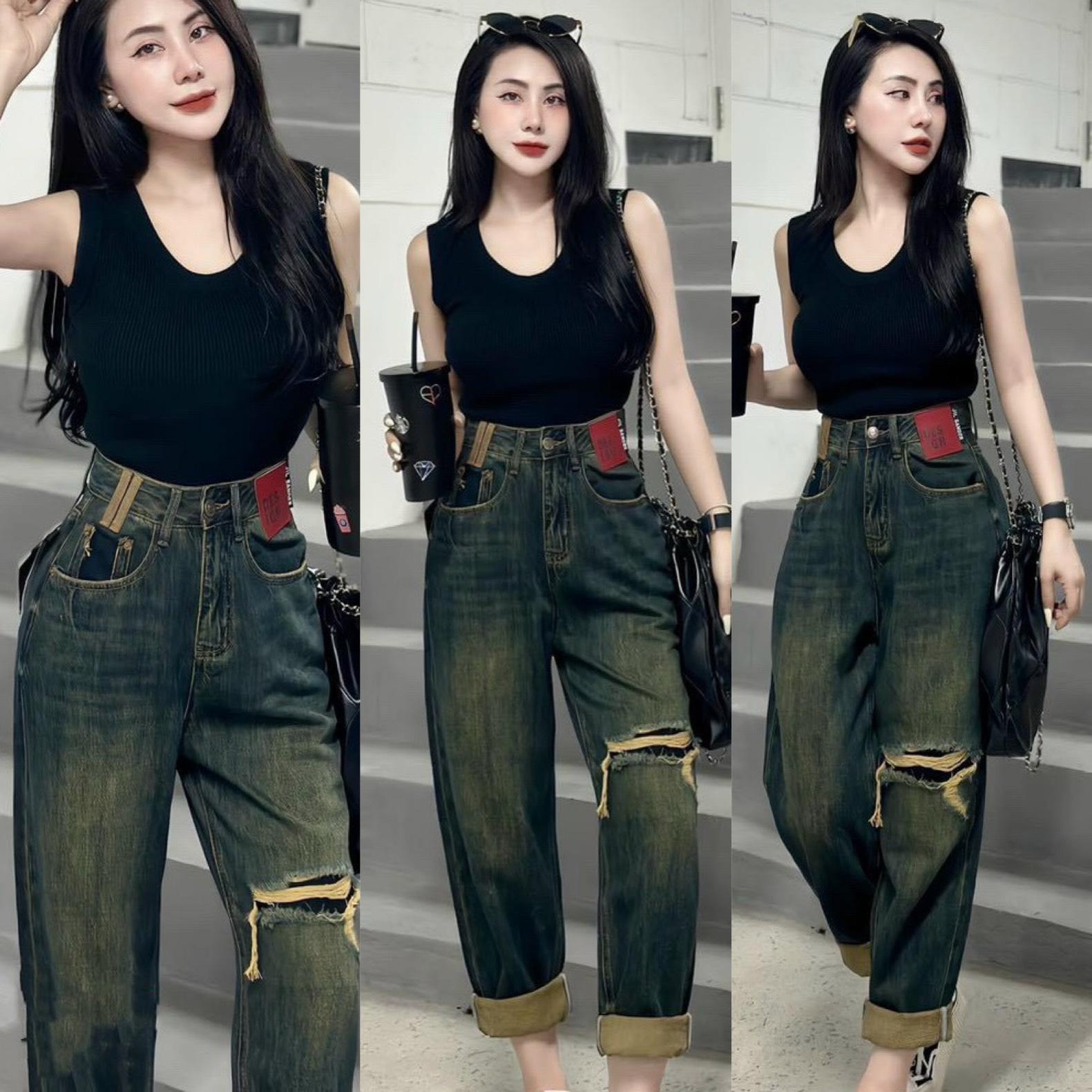 Quần bò baggy đỉa nâu - q7690
