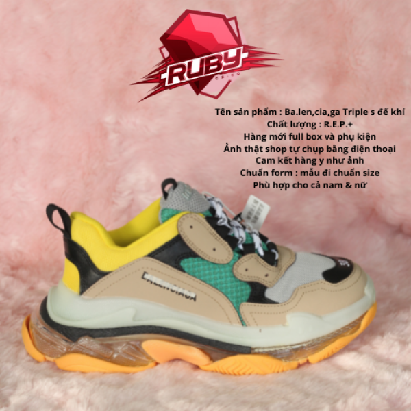 (Xả Kho 3 Ngày) GIẦY THỂ THAO BA.LEN TRIPLE S ĐẾ KHÍ mầu xanh vàng tại shop Ruby Sneaker