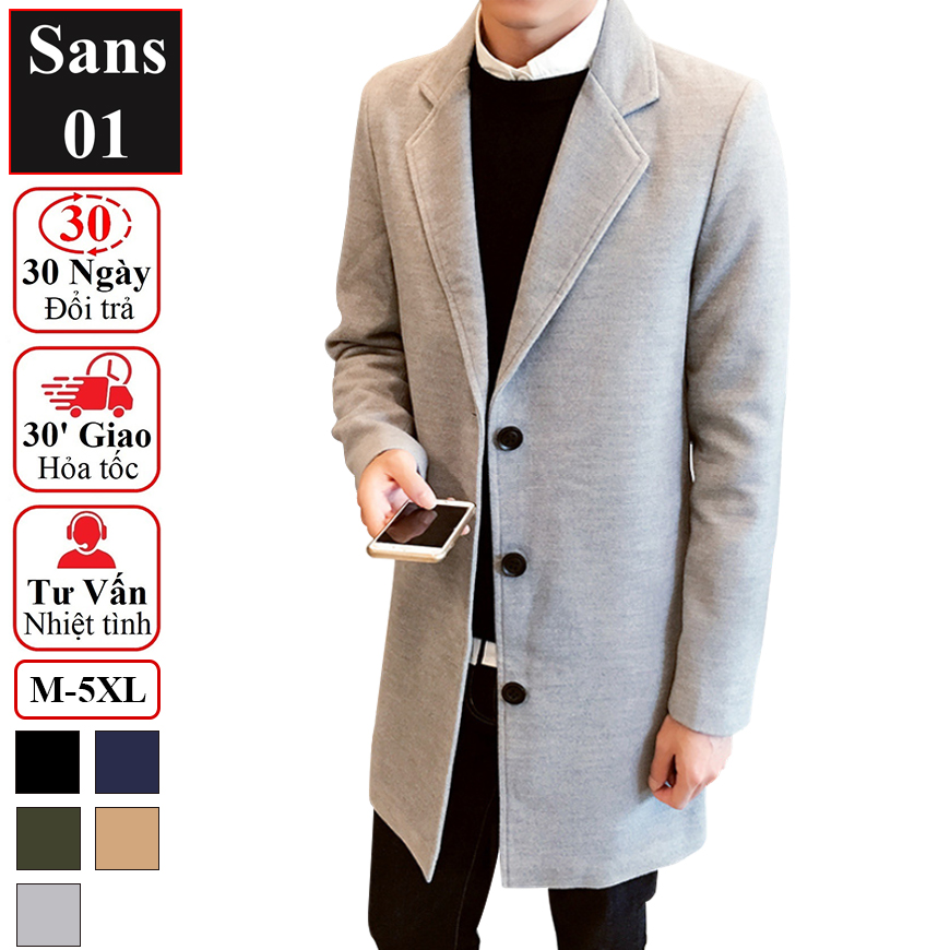 Áo măng tô nam dáng dài Sans01 khoác dạ hàn quốc blazer mangto giá rẻ đen xanh vàng size S M L XL bigsize 2XL 3XL 4XL 5XL trech coat men