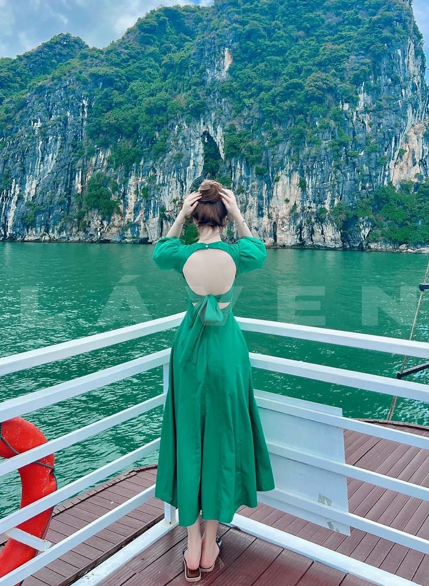 Đầm nữ - chất liệu lụa có mút - thiết kế nơ  sau lưng cực xinh