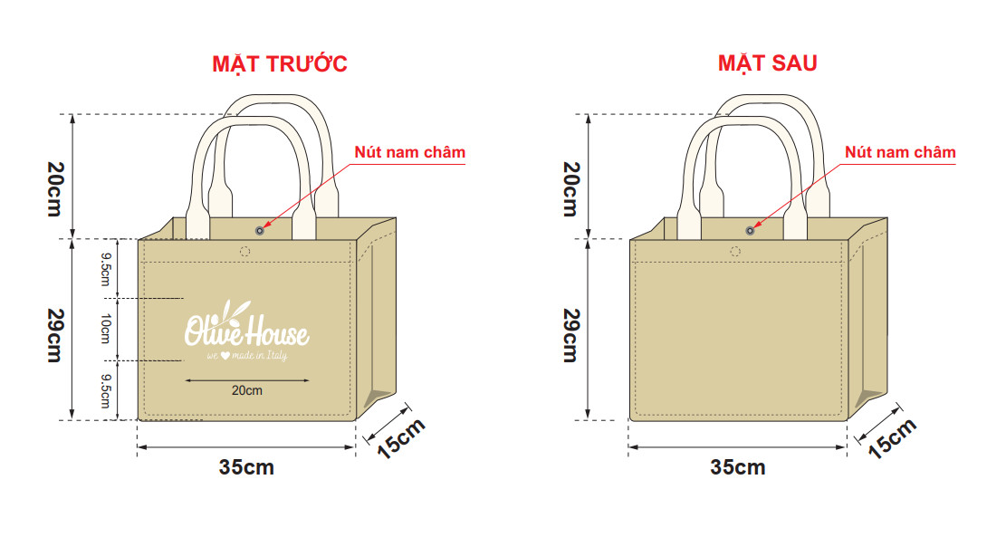 Túi vải đay Olive House có nút hít nam châm