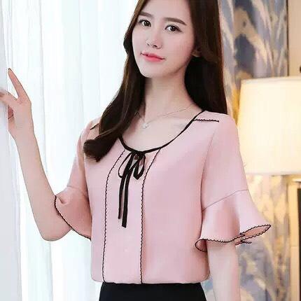 Áo Voan Kiểu Chay Viền Tay Kết Hợp Thắc Nơ Cổ Duyên Dáng TTSL0139