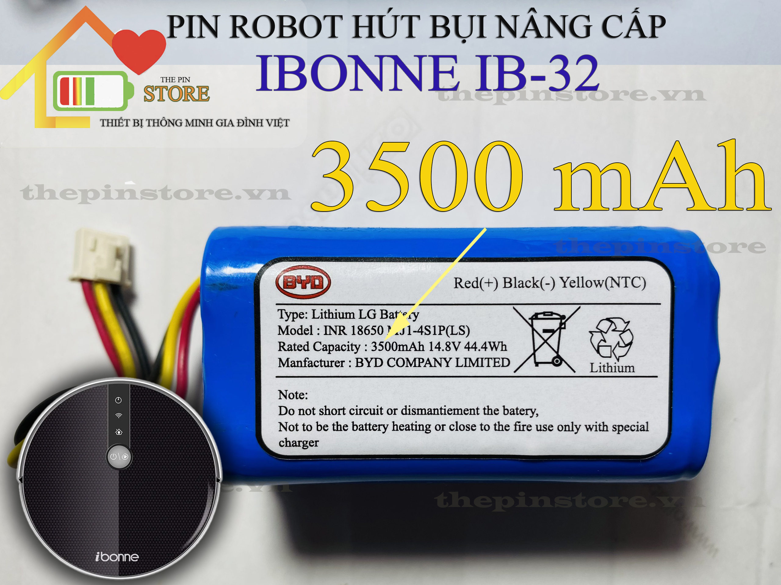 PIN NÂNG CẤP ROBOT HÚT BỤI IBONNE IB-32 ( 3500 mAH BẢO HÀNH 9 THÁNG )