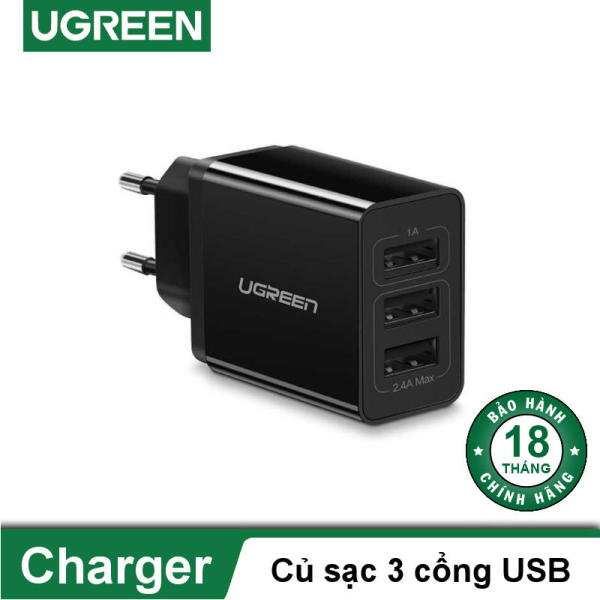 Cốc ( củ ) sạc 3 cổng USB đa năng chân EU UGREEN ED013 - Hãng phân phối chính thức