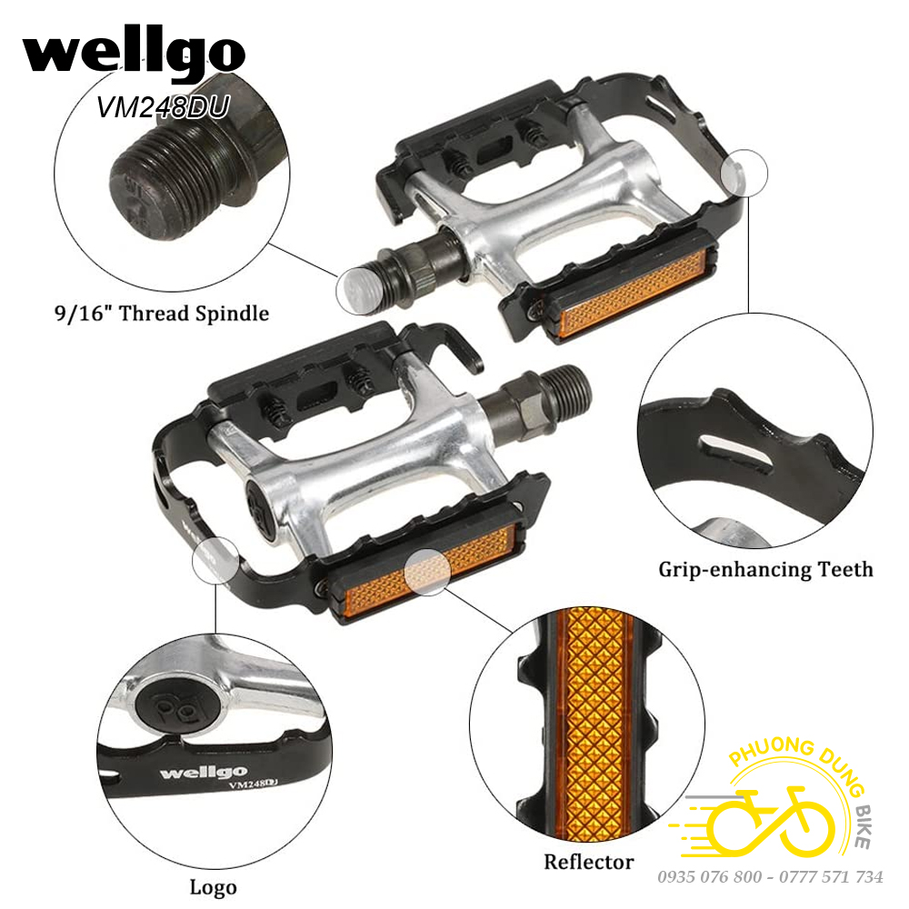 Wellgo Vm248Du Bicycle Aluminum Pedals – Aluminum Pedals, Smooth Bearings, Anti-Slip, Durable