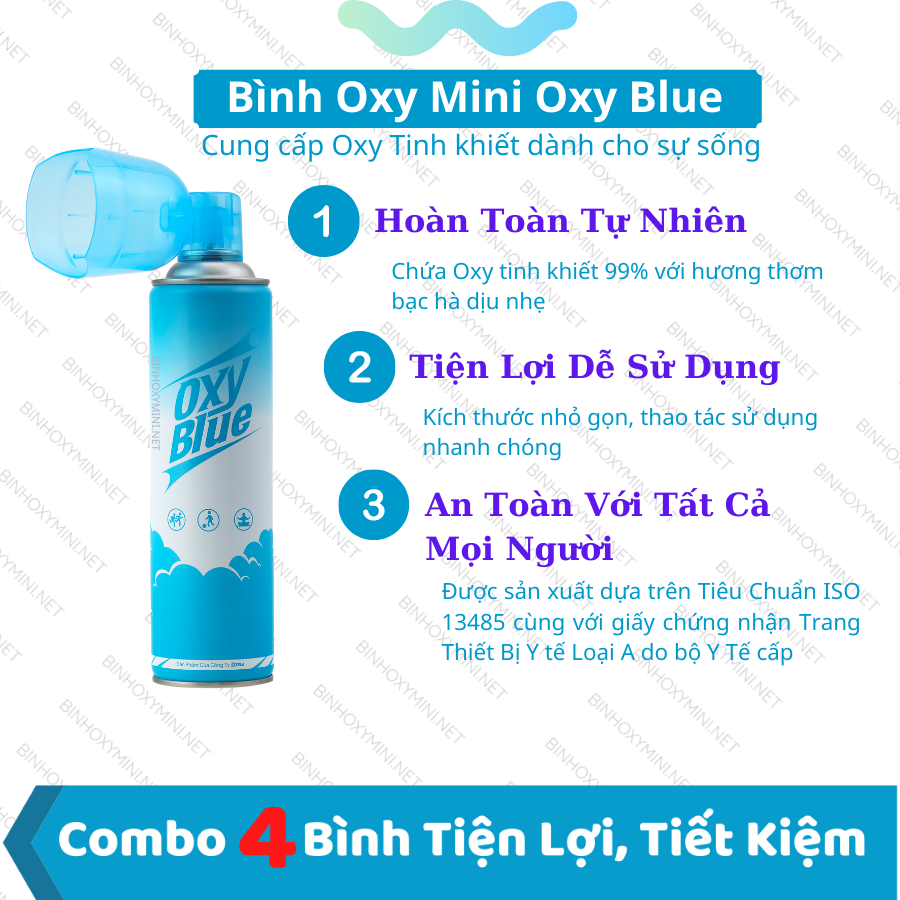 Combo 4 Bình Oxy Mini Cầm Tay Chứa Oxy Tinh Khiết 98%