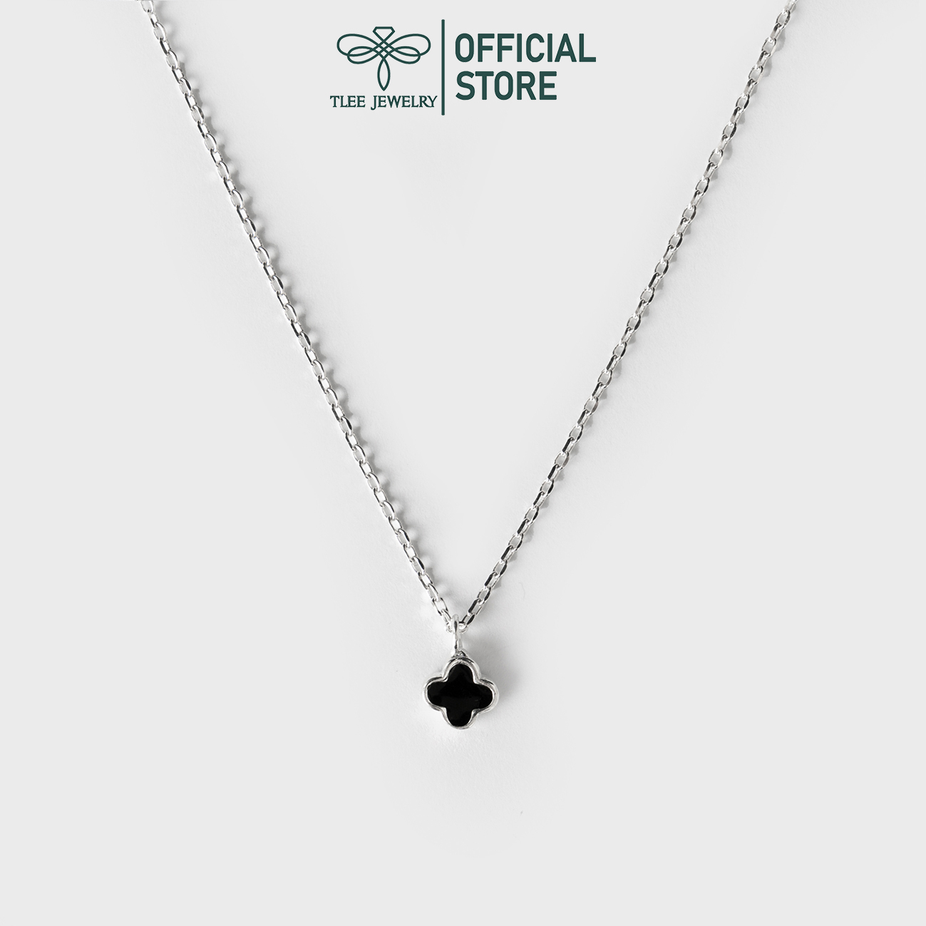 Dây chuyền bạc nữ TLEE mẫu cỏ bốn lá đá đen mini basic bạc 925 cao cấp TleeJewelry D0149