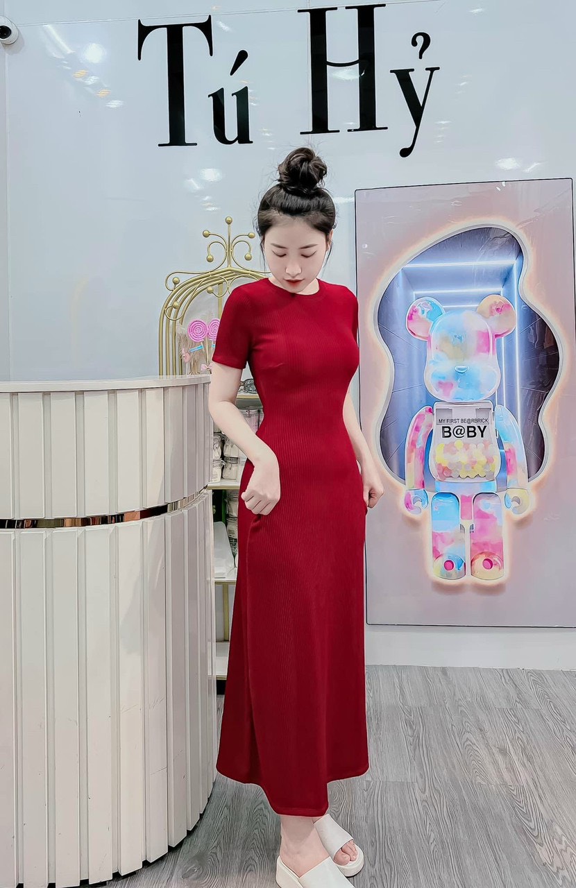 Đầm váy body dáng midi nhiều màu đơn giản siêu tôn dáng, đầm thun gân, đầm xòe nhiều màu, Đầm tay ngắn phom xòe dáng dài chất thun co giãn