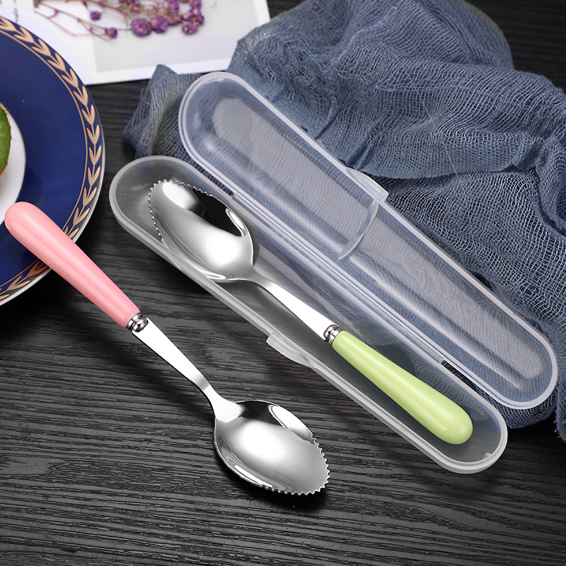 Thìa ăn trái cây inox cán sứ Yeahcook