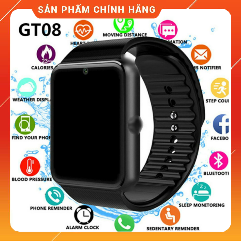 Đồng hồ thông minh GT08 gắn sim nghe gọi, thẻ nhớ nghe nhạc. Kết nối bluetooth hỗ trợ chăm sóc sức khoẻ và hoạt động thể thao. Bảo hành 12 tháng