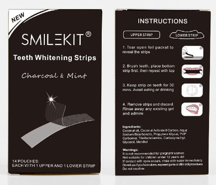 Smilekit teeth whitening strips charcoal & mint -miếng dán trắng răng smilekit