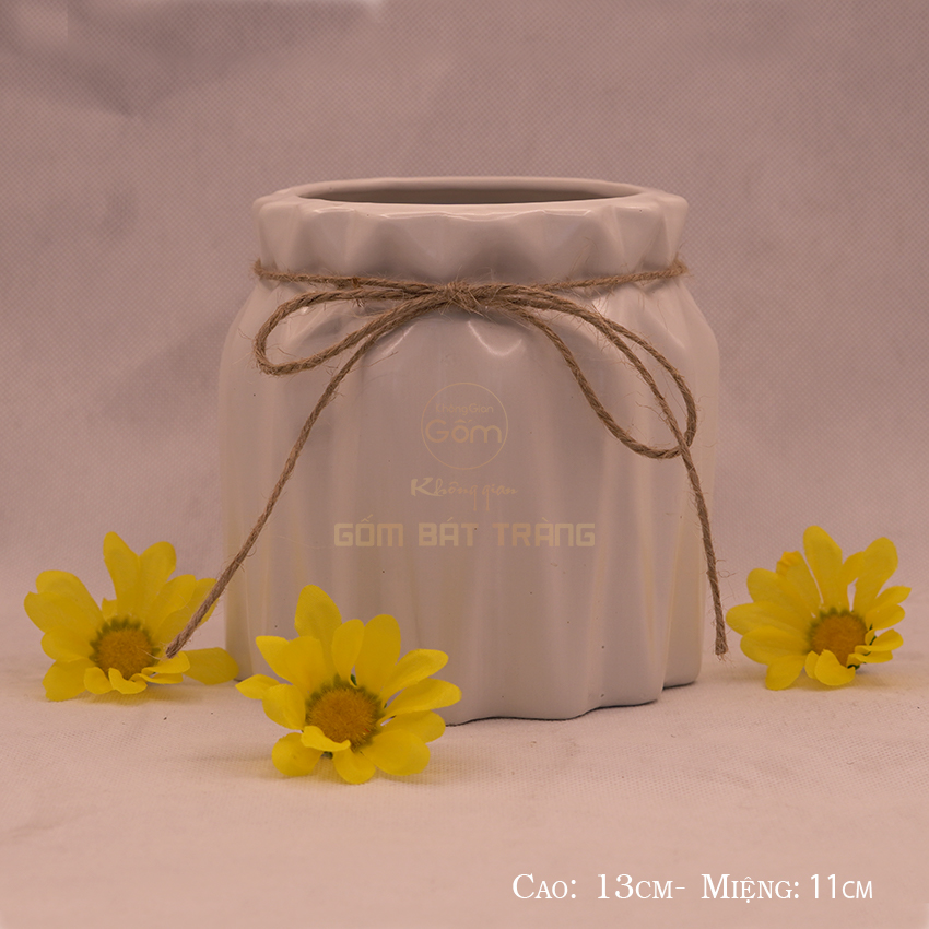 Lọ hoa, Bình hoa gốm men sứ Không Gian Gốm Bát Tràng decor trang trí dây gai vintage decor