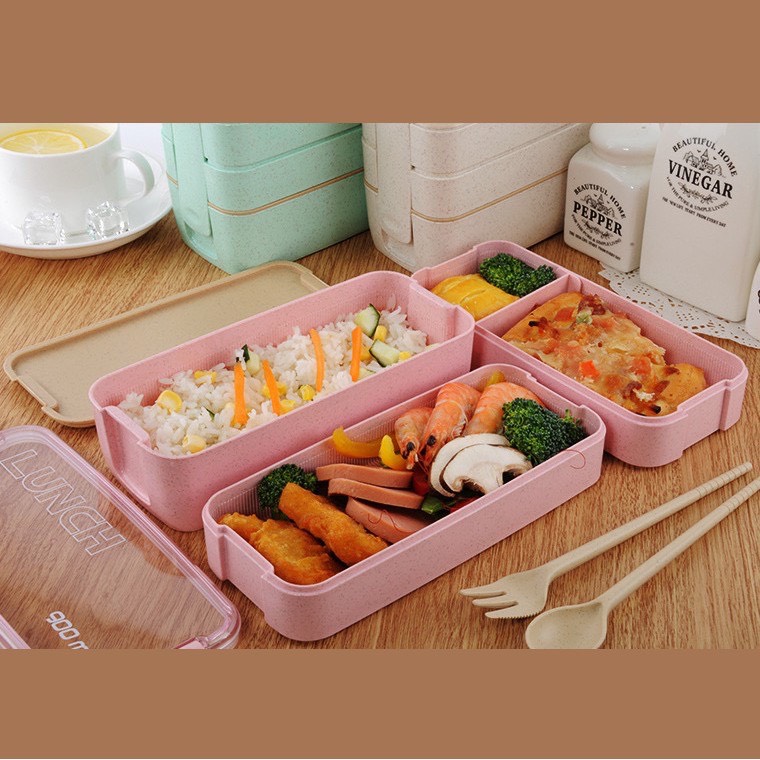 Hộp cơm 3 tầng nhựa lúa mạch Azuka