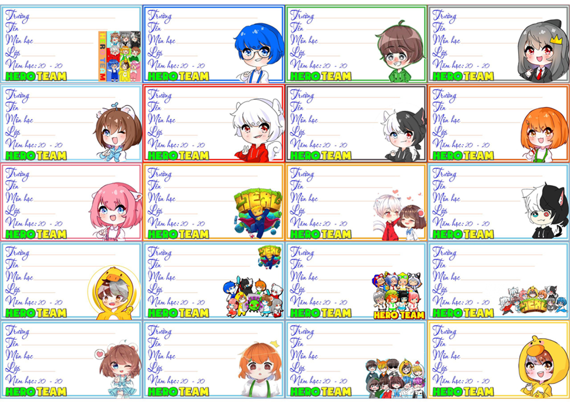 Nhãn vở set 40-120 nhãn Hero Team
