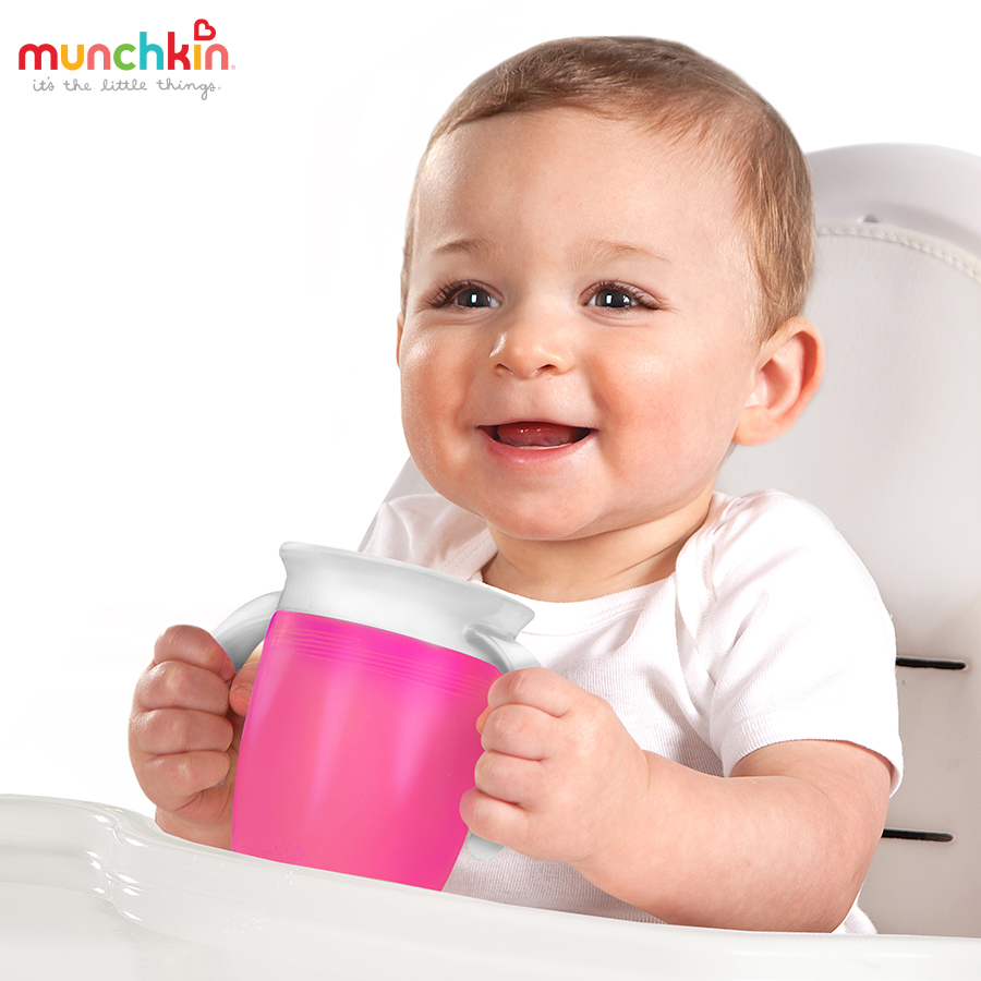 CỐC TẬP UỐNG 360 ĐỘ CHỐNG ĐỔ MUNCHKIN CÓ NẮP (207ML-HỒNG)