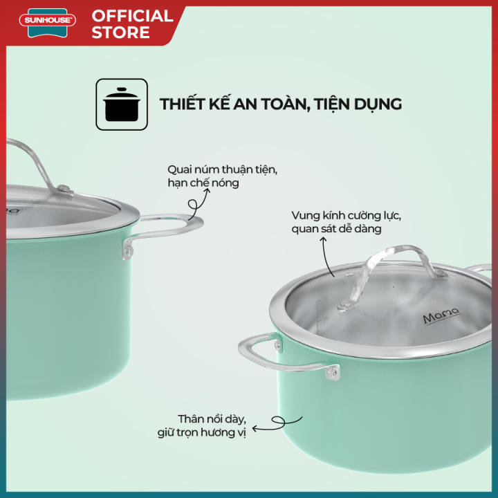 Bộ nồi inox đa lớp Sunhouse Mama SHG708 - 16/20/24cm - 3 lớp nguyên khối - An toàn chống oxy hóa - Dùng mọi loại bếp - Hình ảnh 7